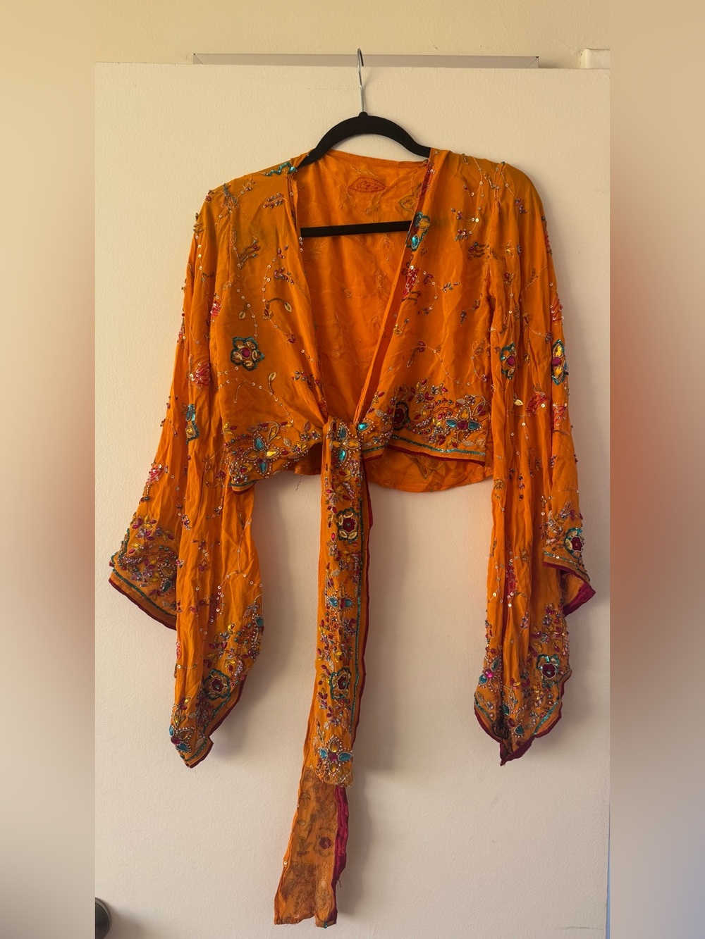 Embellished Orange Tie-Front Bolero